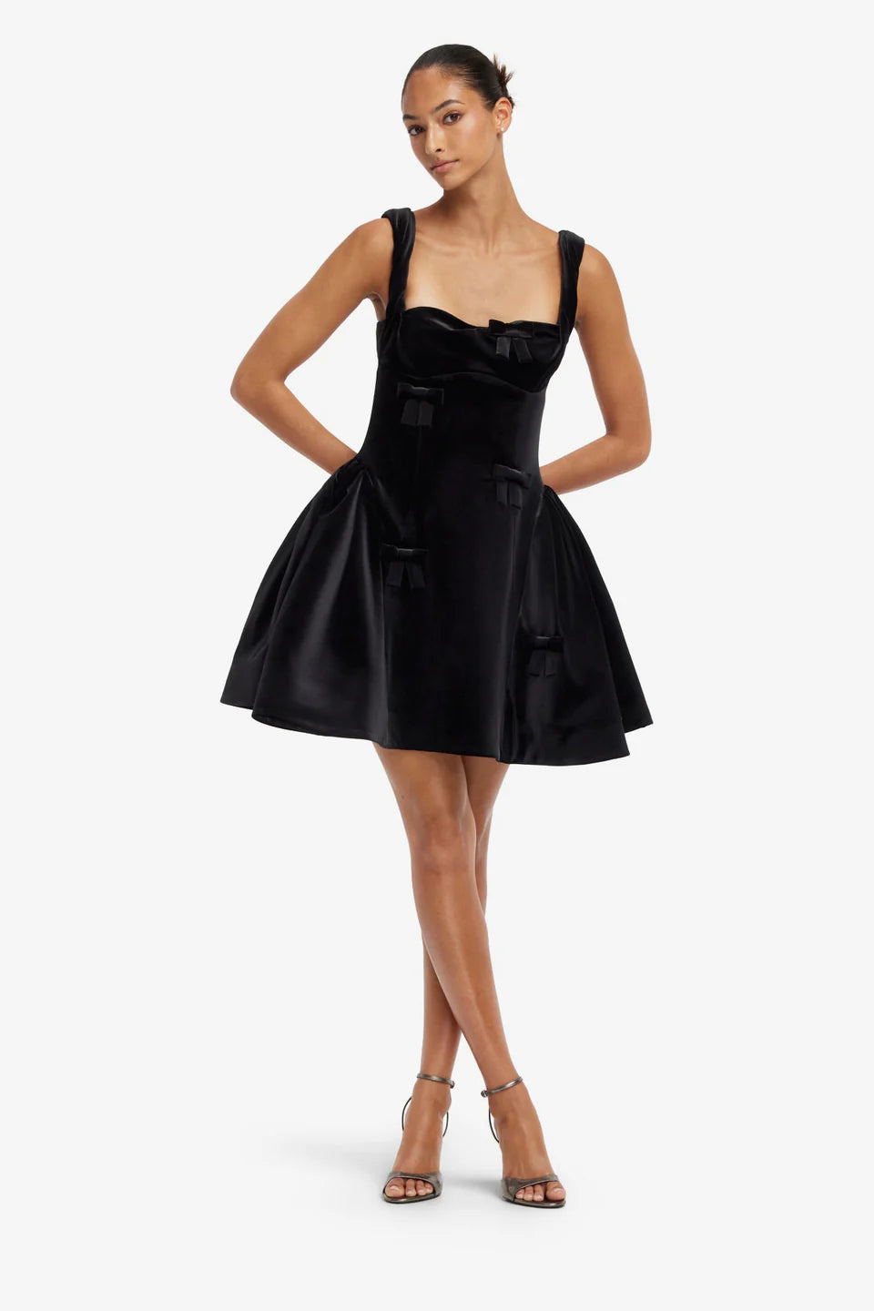 ARIEL VELVET BOW MINI DRESS