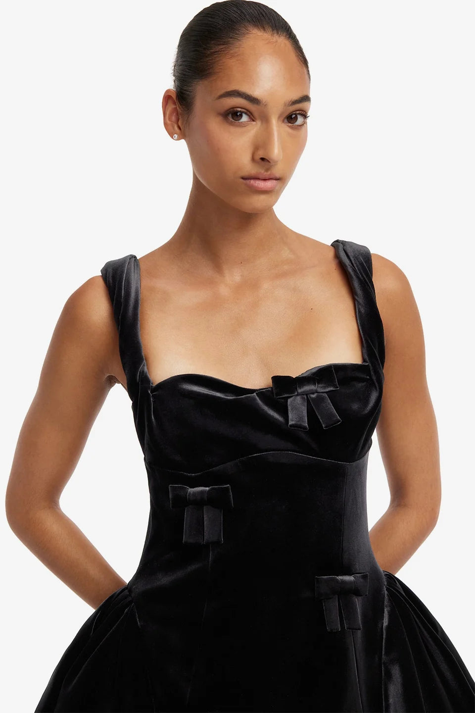 ARIEL VELVET BOW MINI DRESS
