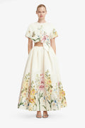 VICTORIA EMBROIDERED PUFF MAXI SKIRT