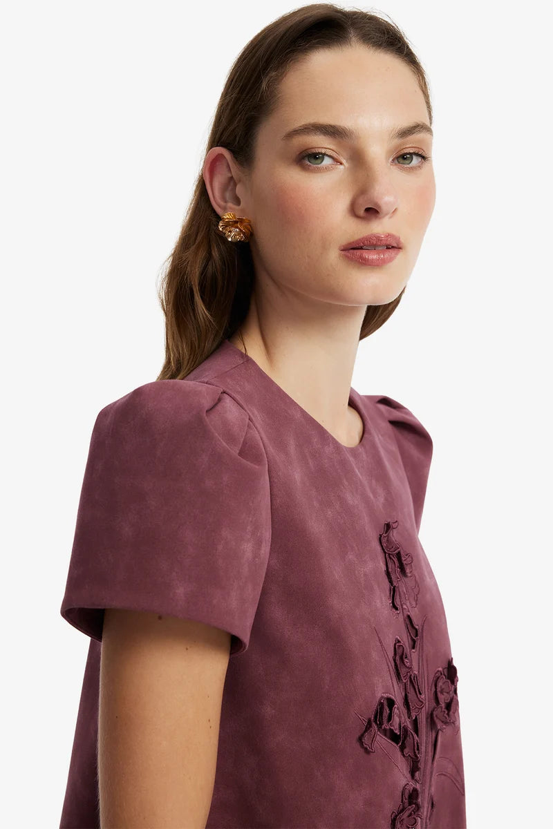 ESTHER APPLIQUÉ VEGAN SUEDE MINI DRESS