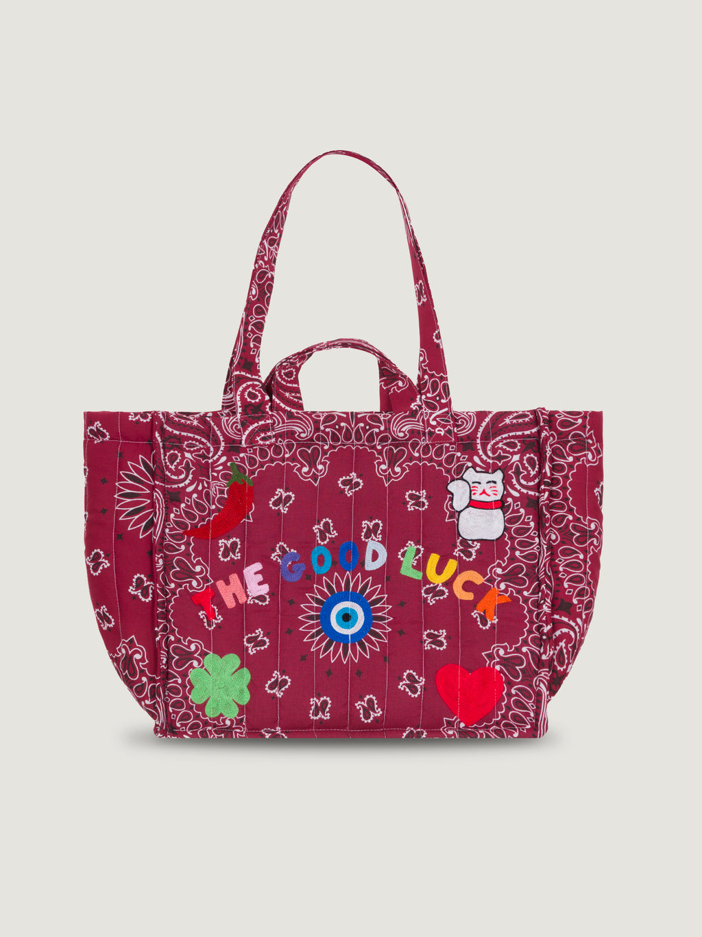 MEDIUM QUILTED TOTE BAG- GOOD LUCK