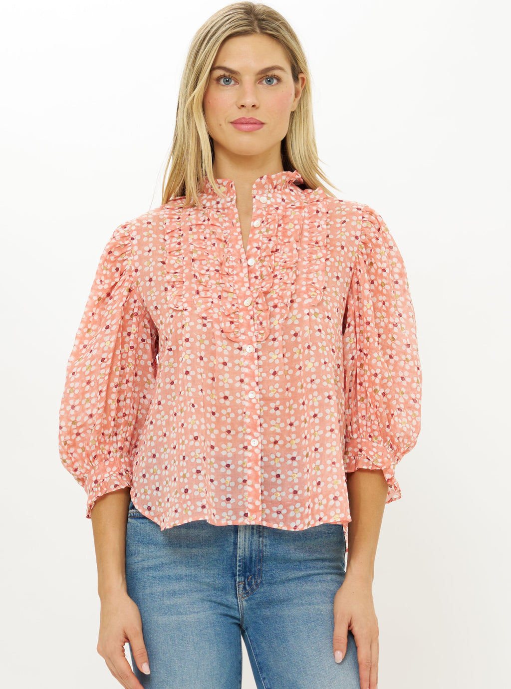 RUFFLE FRONT BUTTON BLOUSE