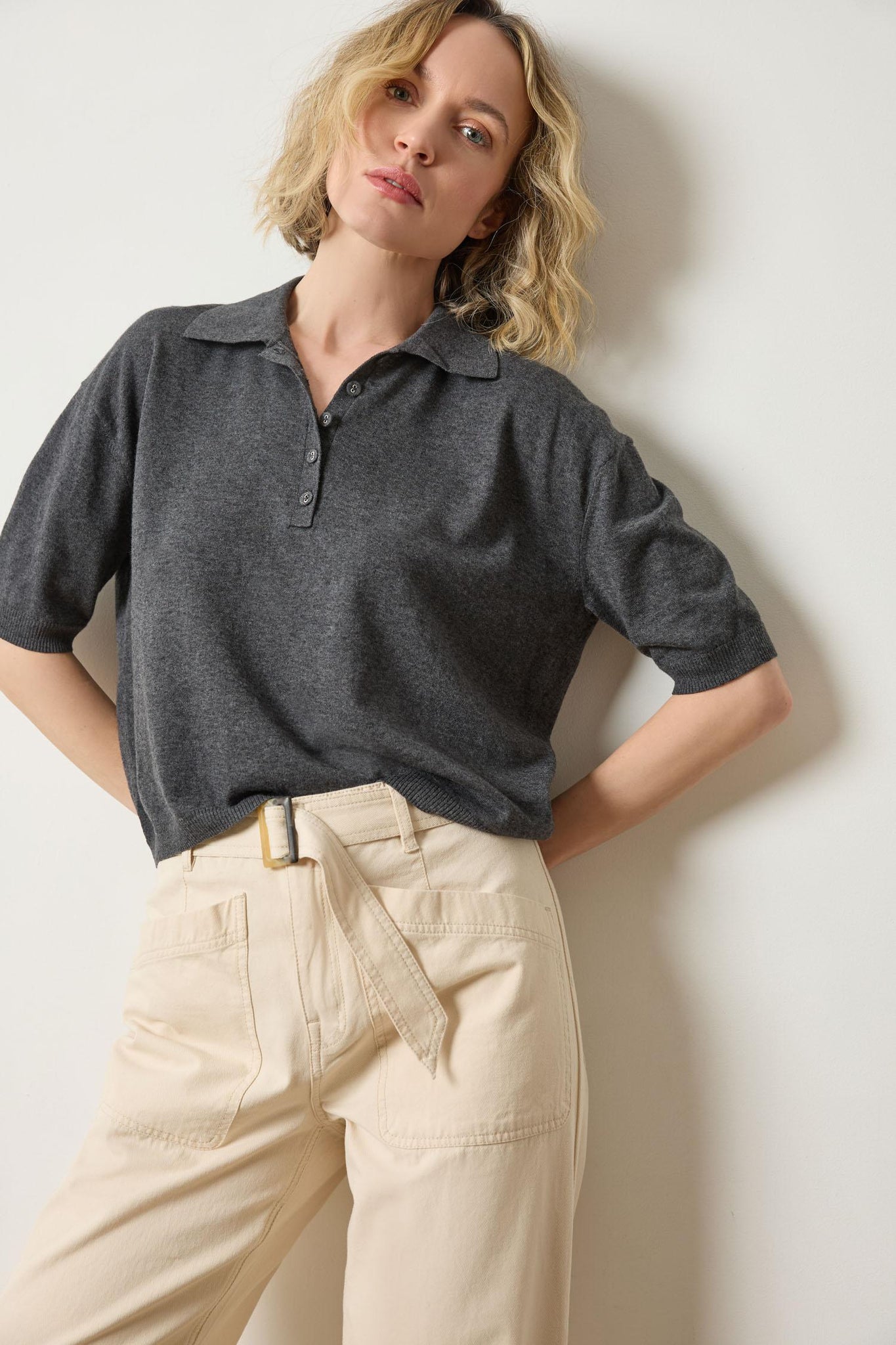 DROP SHOULDER POLO NECK SWEATER