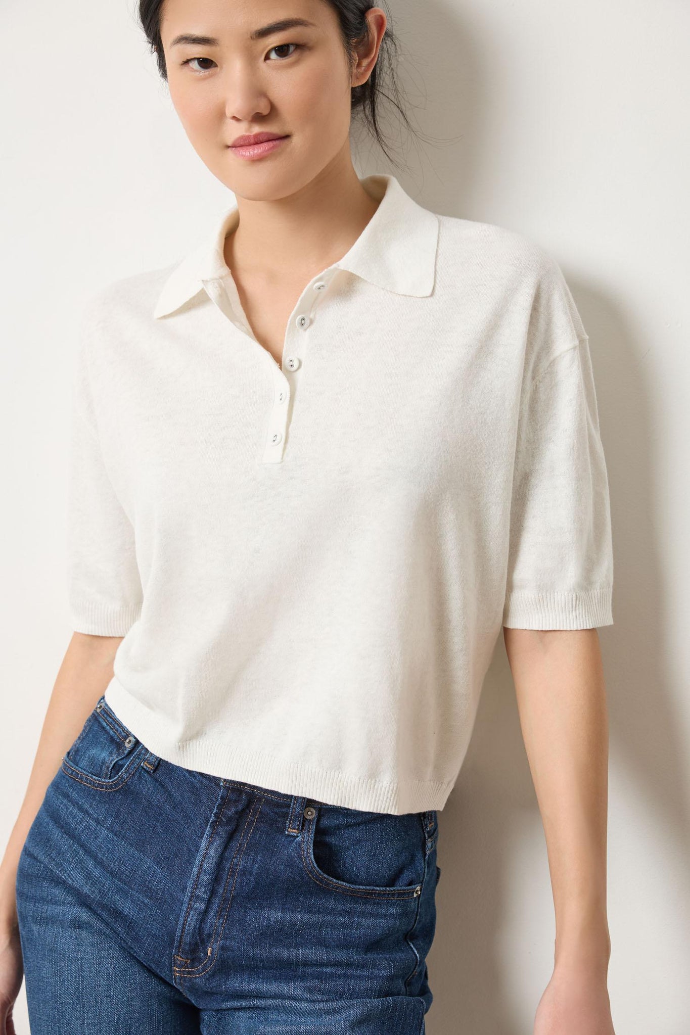 DROP SHOULDER POLO NECK SWEATER