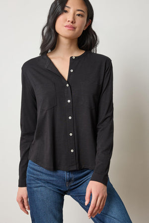 MANDARIN COLLAR BUTTON DOWN