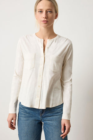 MANDARIN COLLAR BUTTON DOWN
