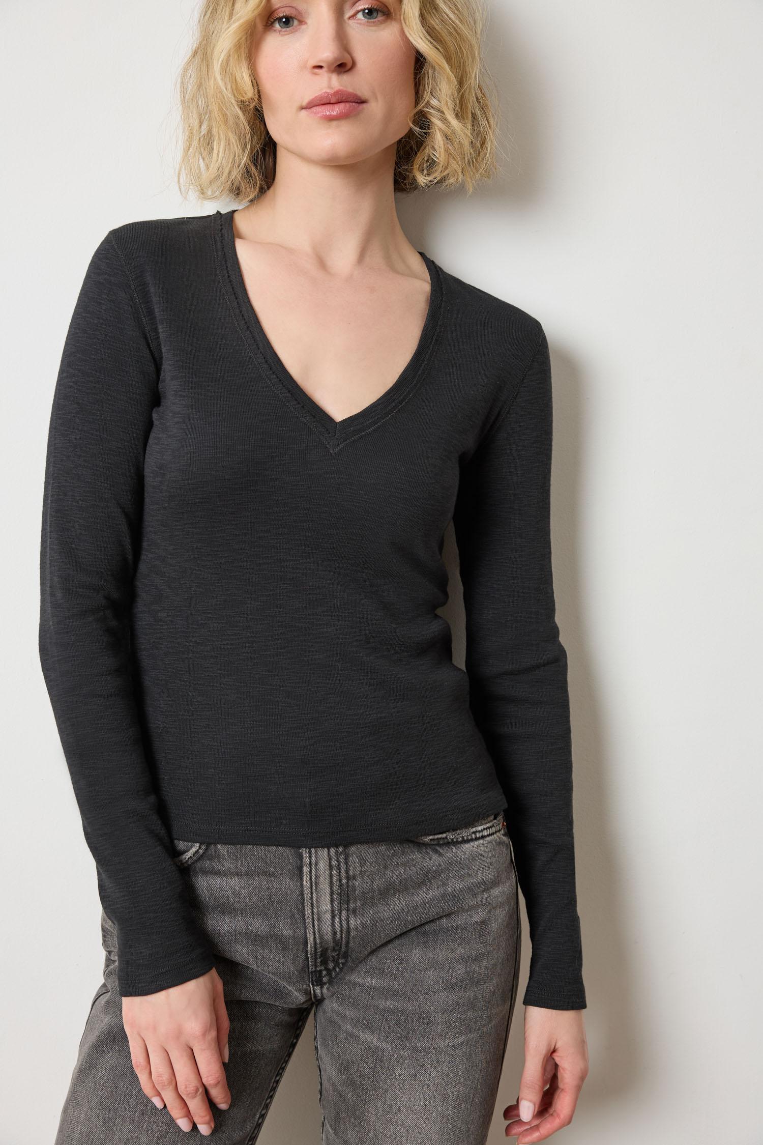 RIB SLUB LONG SLEEVE V-NECK