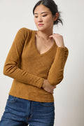 RIB SLUB LONG SLEEVE V-NECK