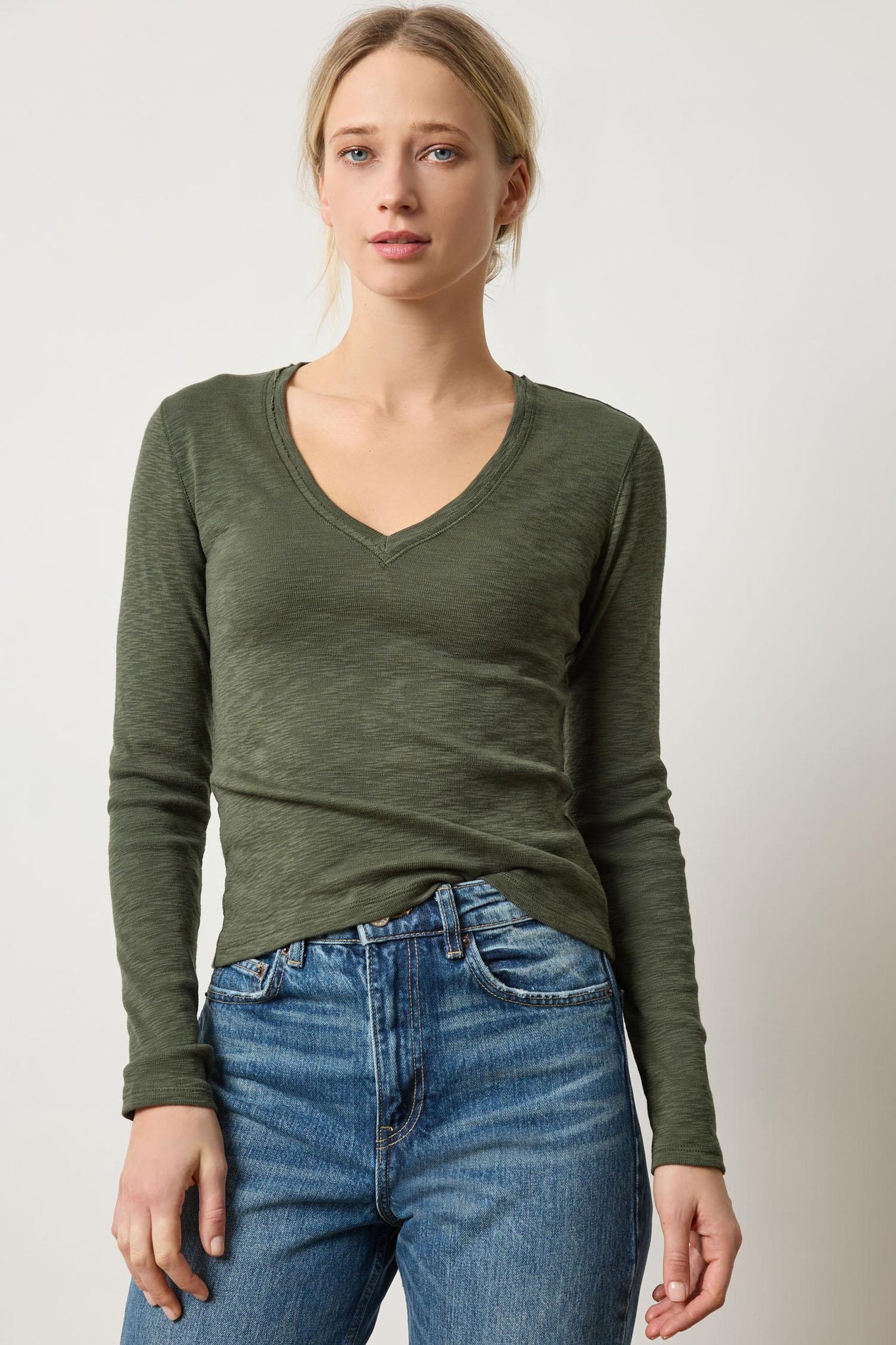 RIB SLUB LONG SLEEVE V-NECK
