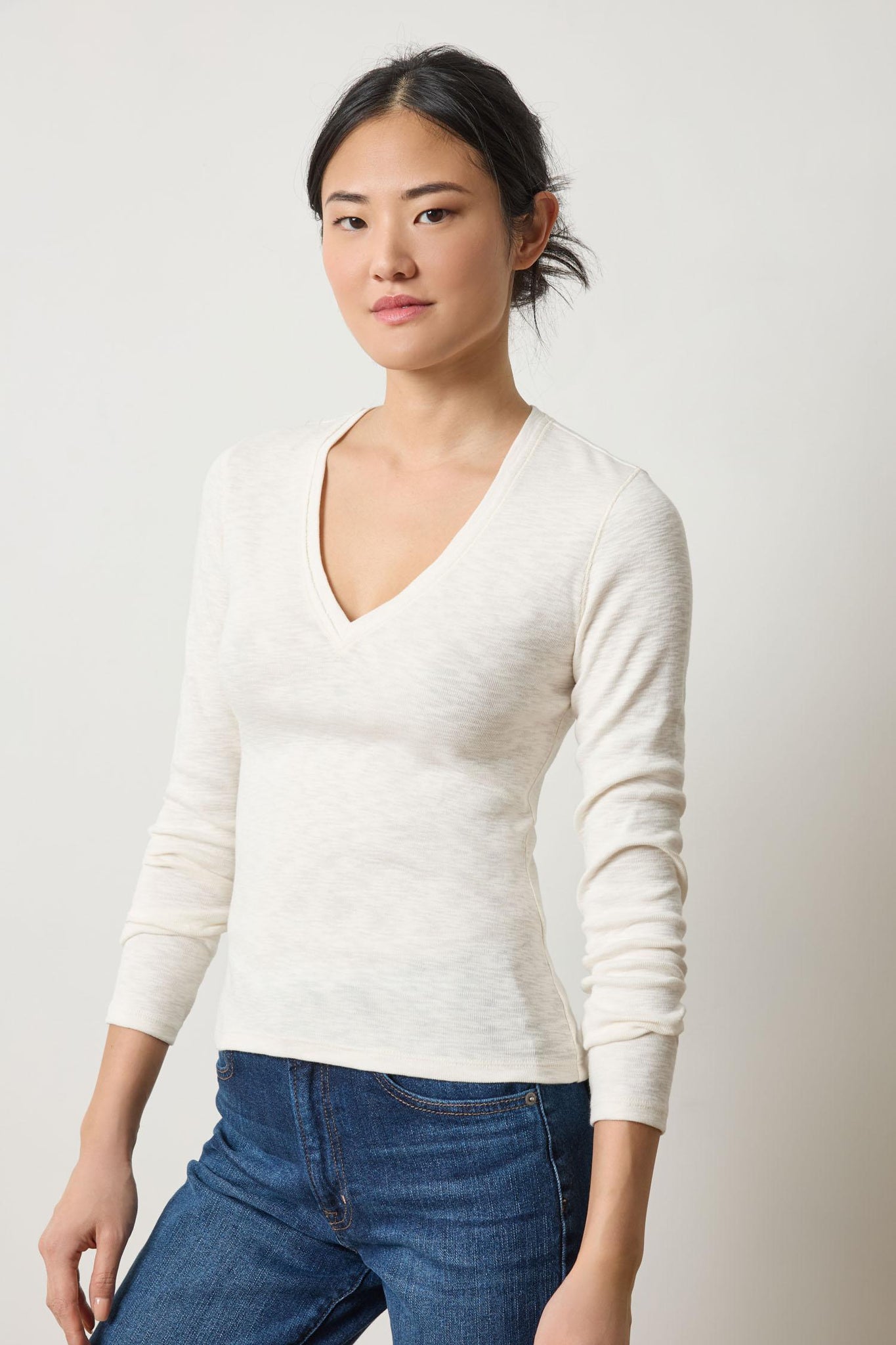 RIB SLUB LONG SLEEVE V-NECK