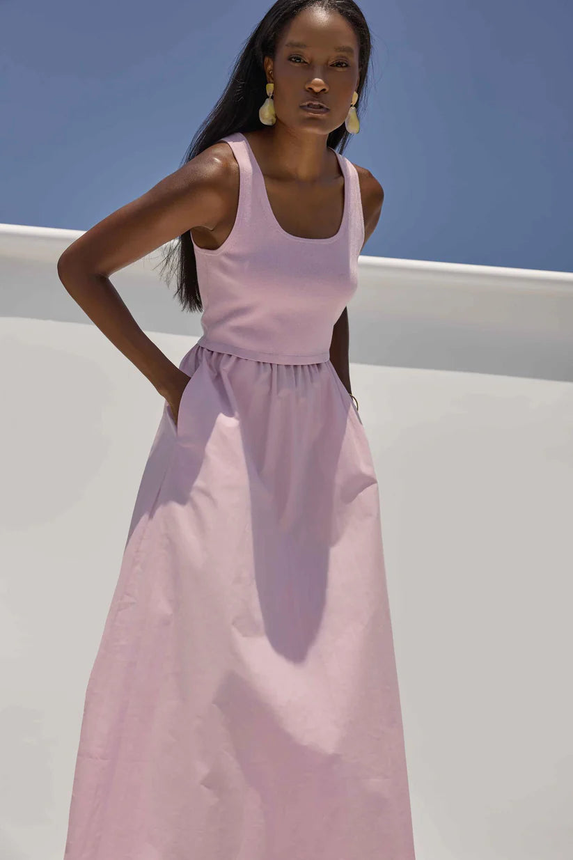 MIXED MEDIA SCOOP NECK DRESS