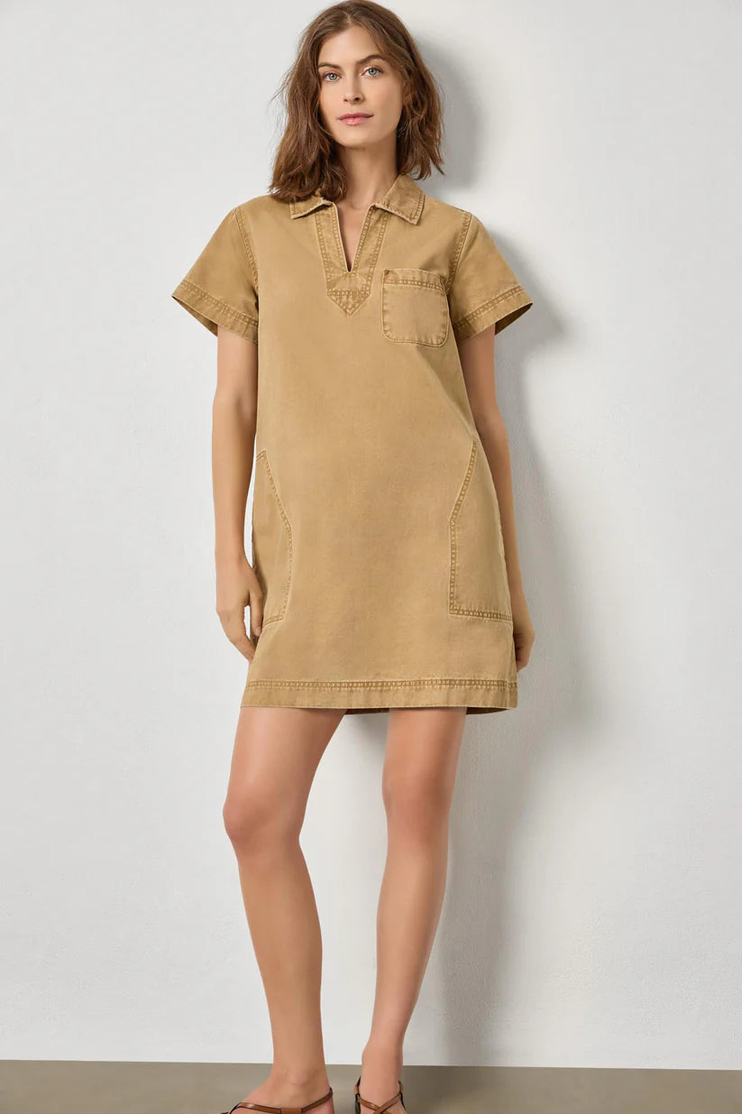 TWILL SPLIT NECK DRESS