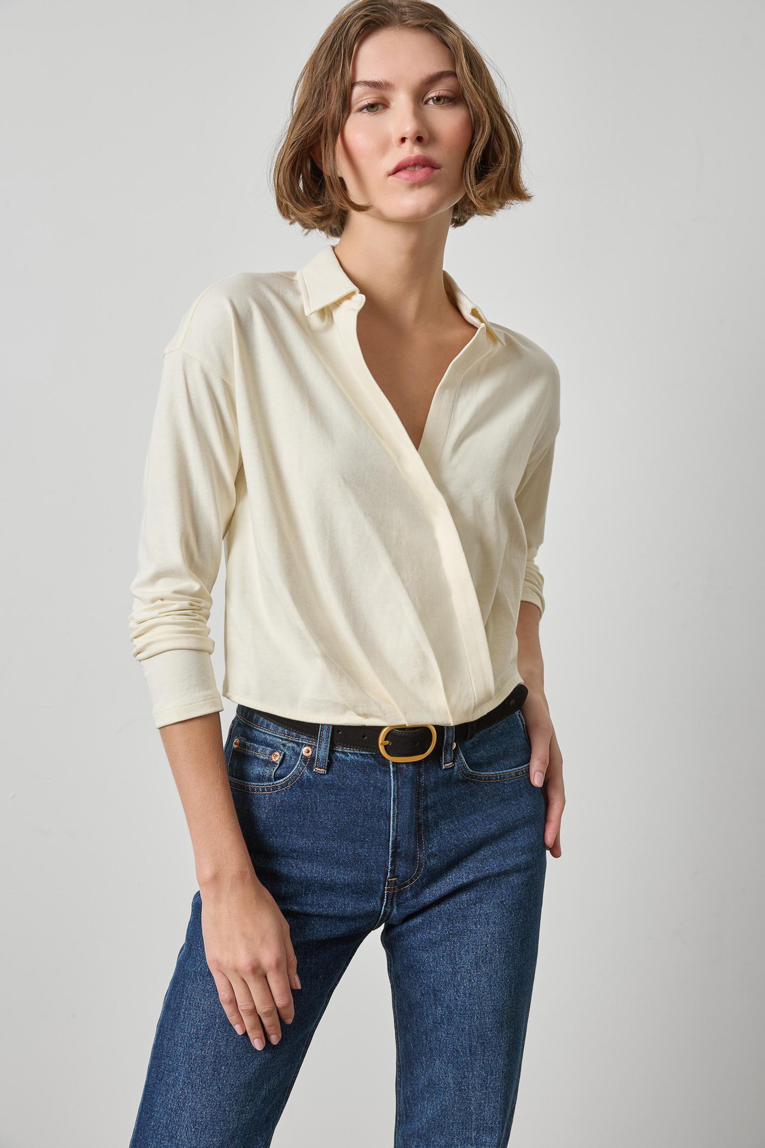 FAUX WRAP COLLARED TOP