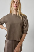 HALF SLEEVE RIBBED TRIM SWEATSHIRT