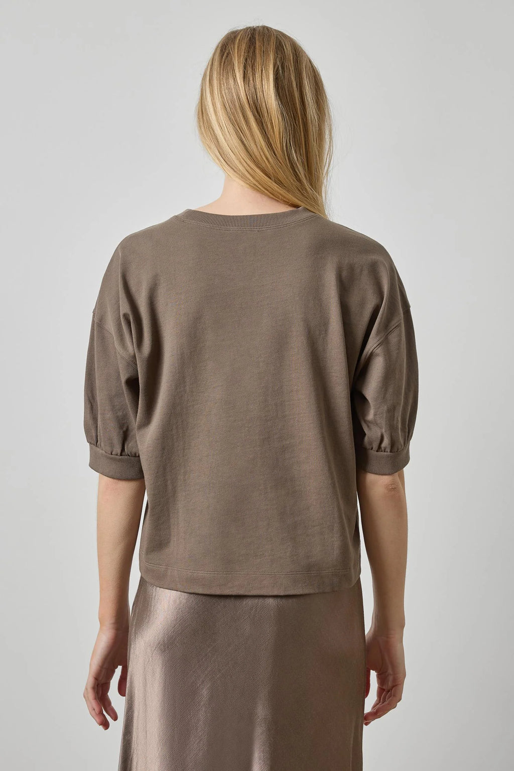 HALF SLEEVE RIBBED TRIM SWEATSHIRT