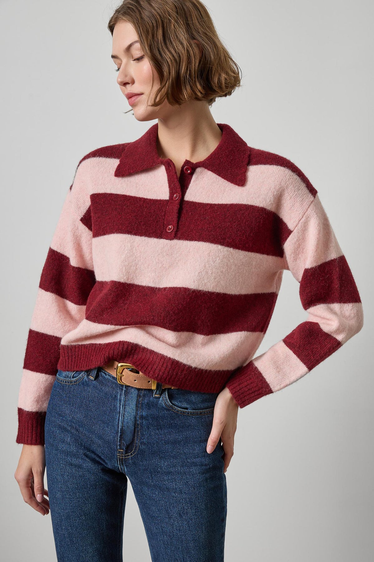 STRIPED POLO SWEATER