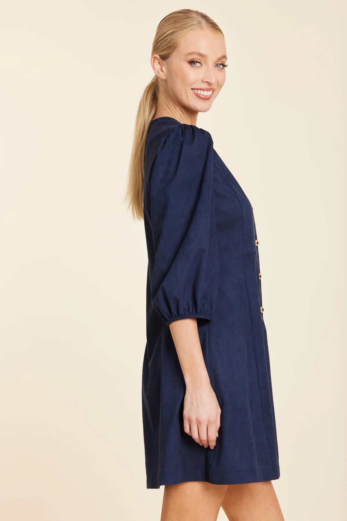 SUEDE GOLD BUTTON DRESS