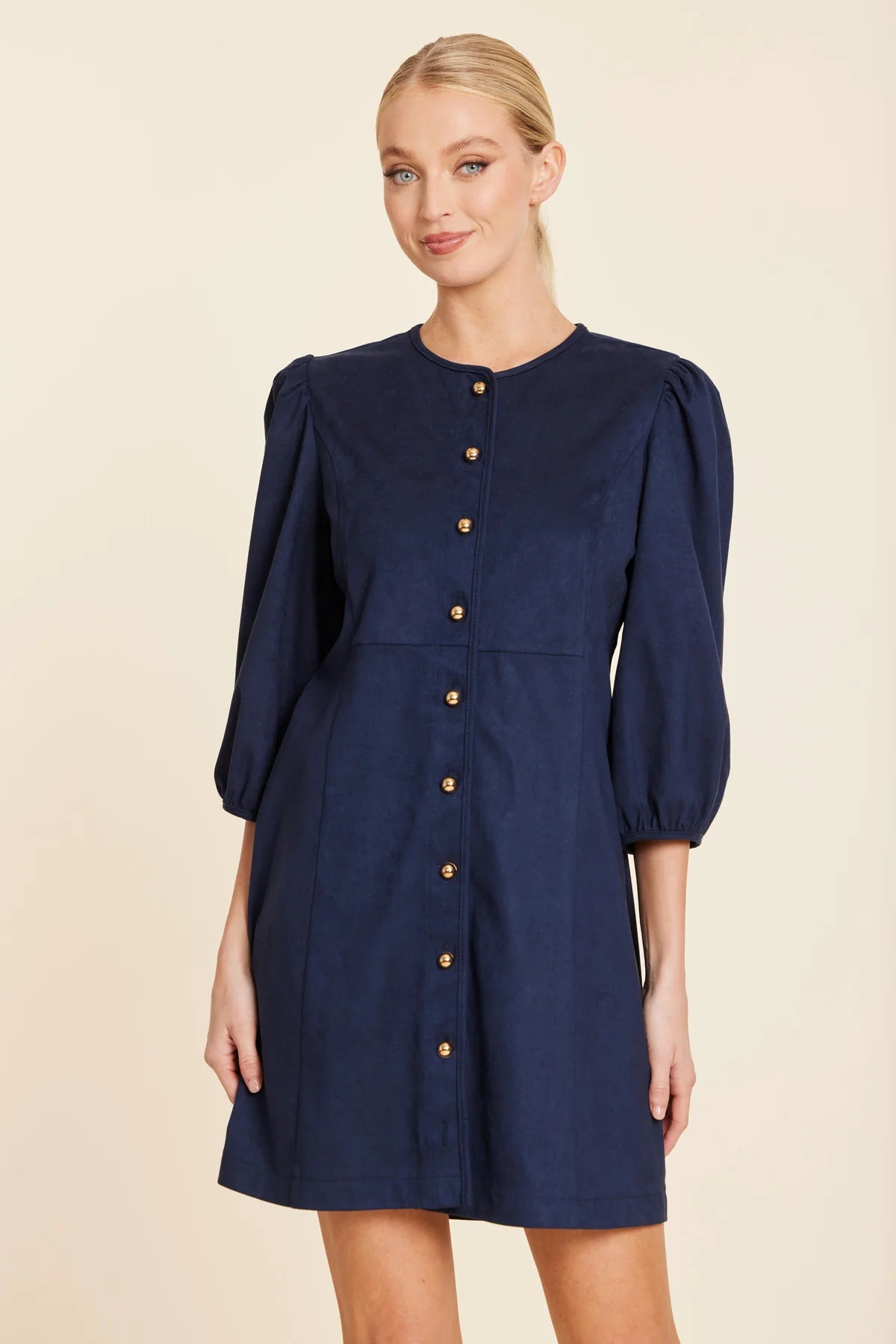 SUEDE GOLD BUTTON DRESS
