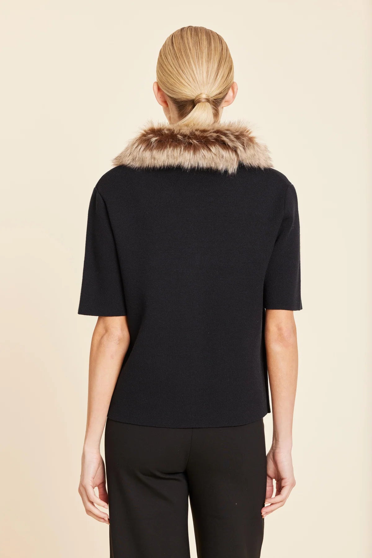 FAUX FUR TRIM CARDIGAN