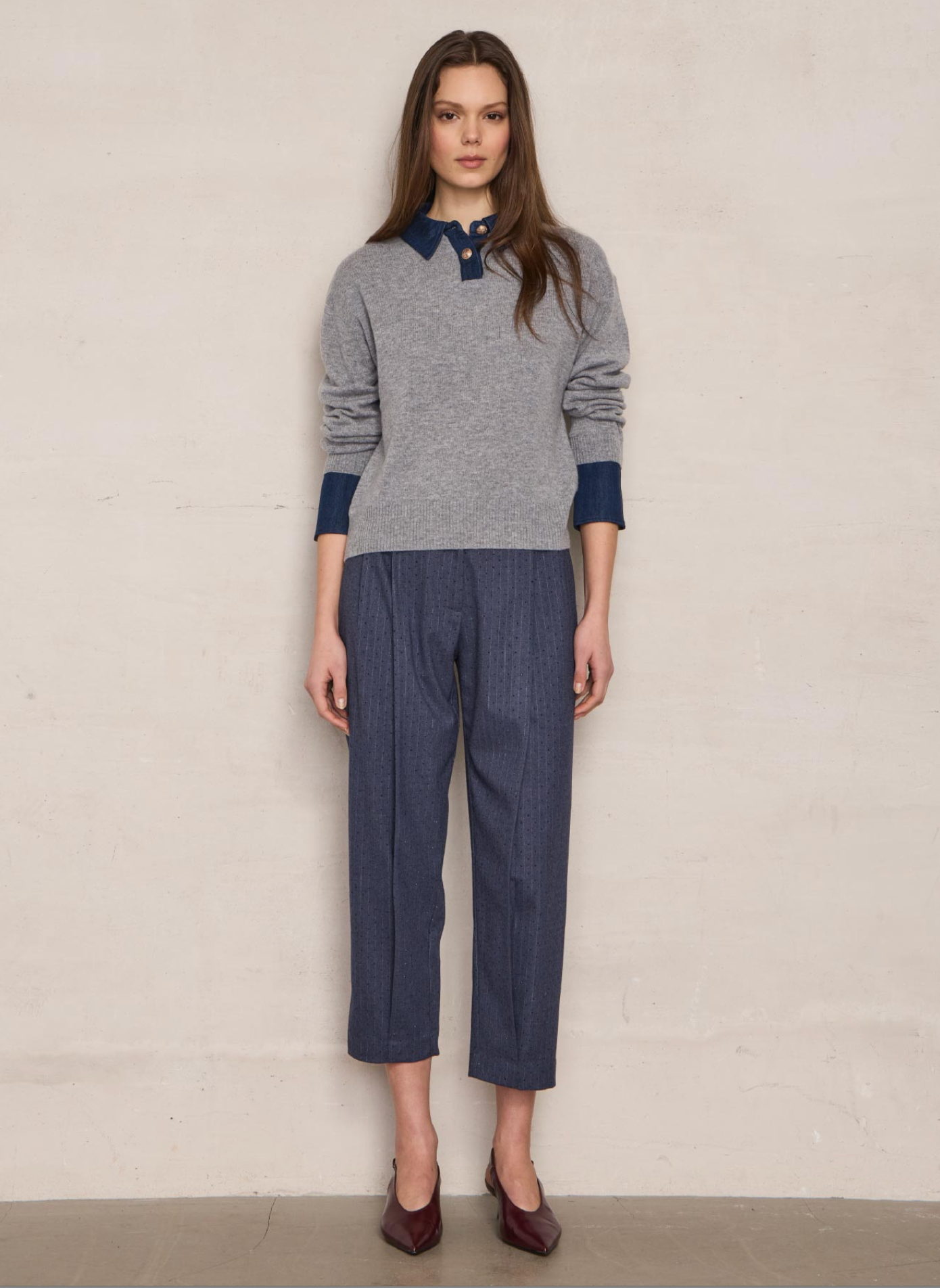 DENIM POLO SWEATER