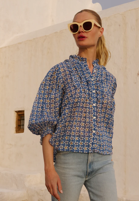 RUFFLE FRONT BUTTON BLOUSE