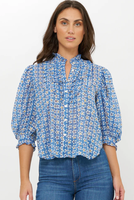 RUFFLE FRONT BUTTON BLOUSE