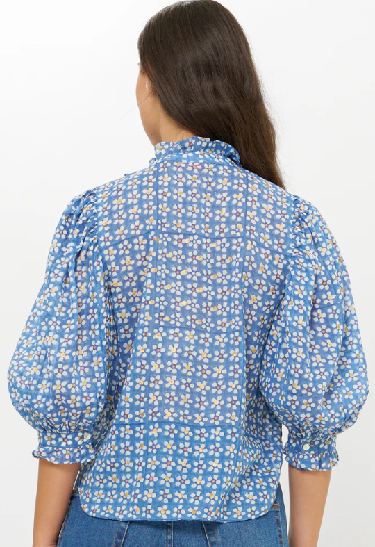 RUFFLE FRONT BUTTON BLOUSE