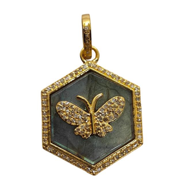 HEXAGON DIAMOND BUTTERFLY PENDANT LABRADORITE