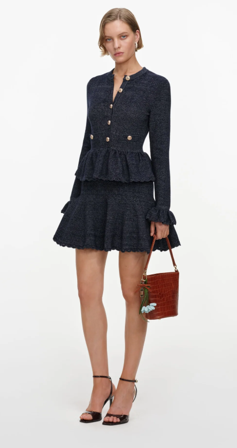 NAVY TEXTURED KNIT MINI DRESS