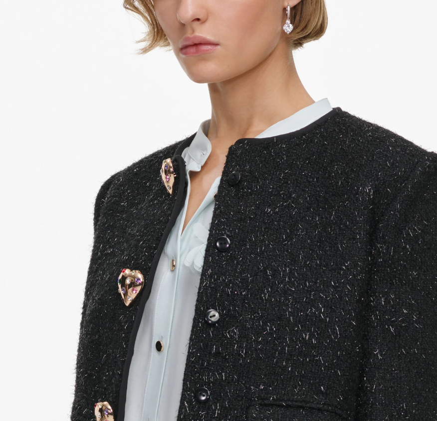 BLACK BOUCLE FUR CUFF JACKET