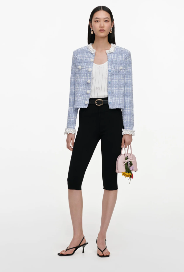 BLUE CHECK BEADED JACKET