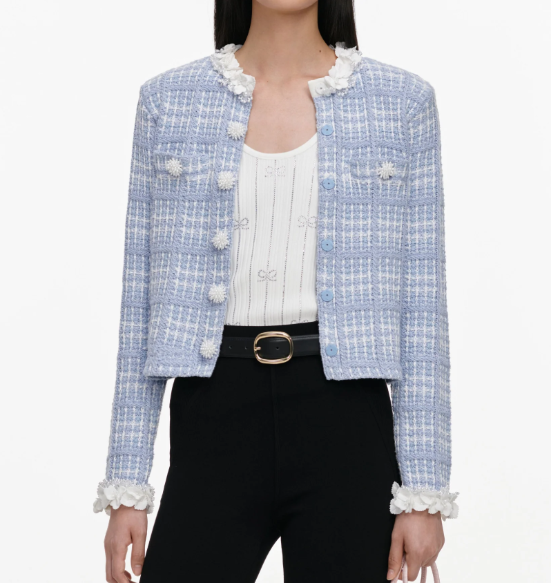 BLUE CHECK BEADED JACKET