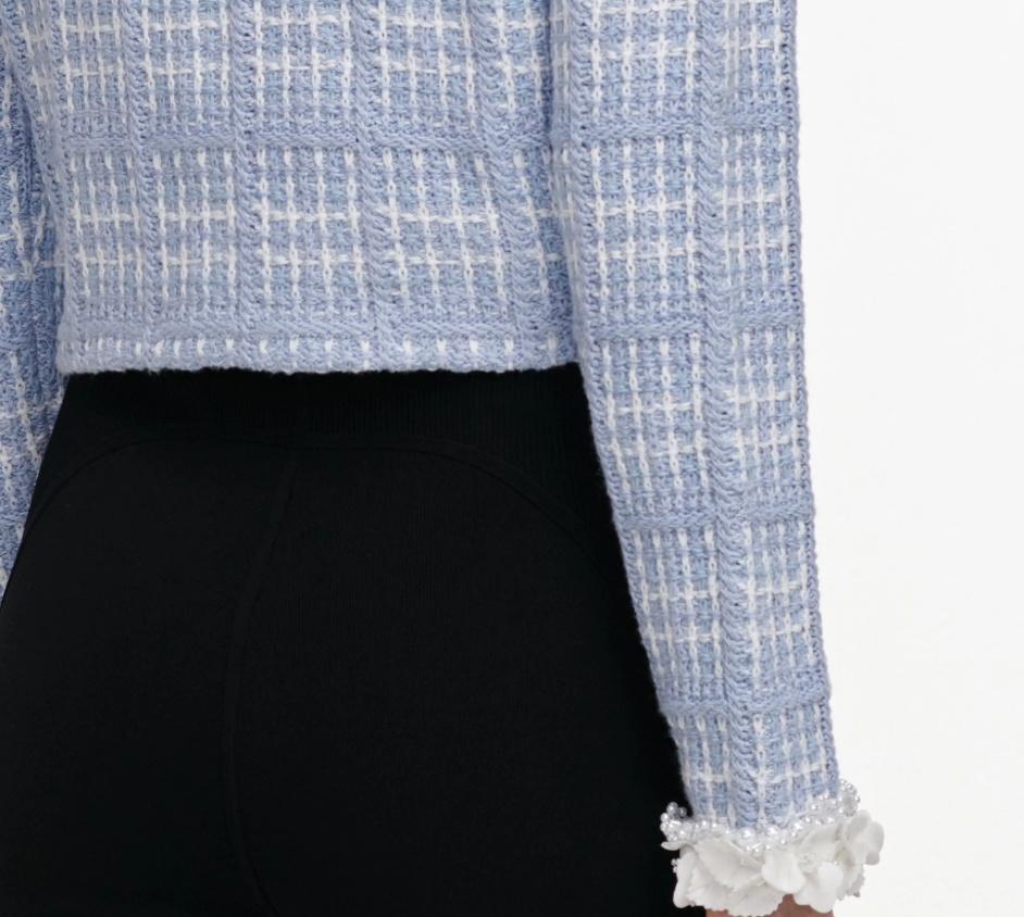 BLUE CHECK BEADED JACKET