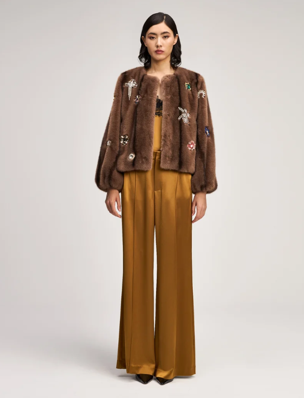 JEWEL CLUSTERS FAUX MINK BENSON COAT