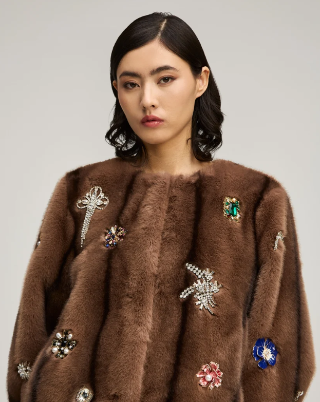 JEWEL CLUSTERS FAUX MINK BENSON COAT