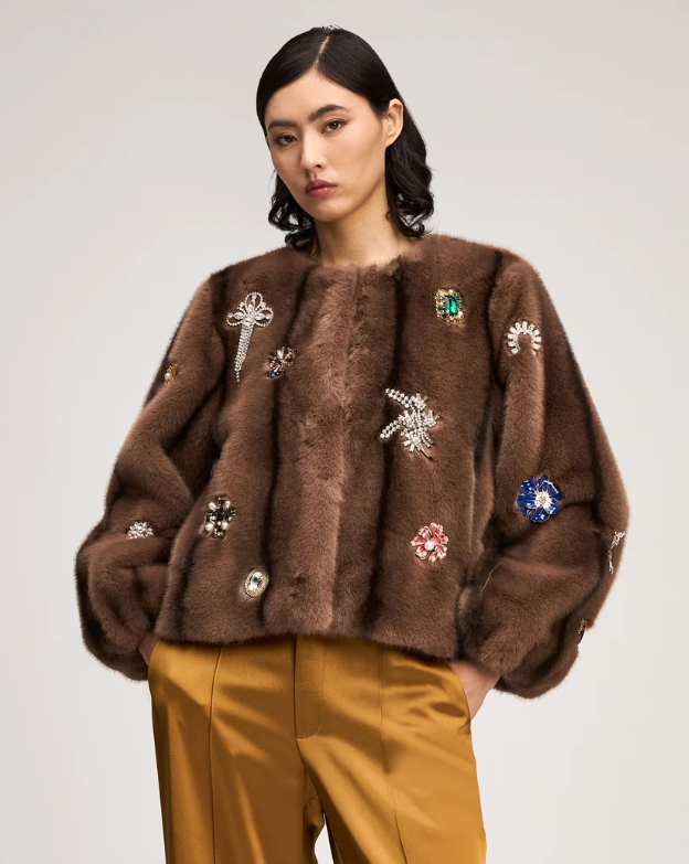 JEWEL CLUSTERS FAUX MINK BENSON COAT