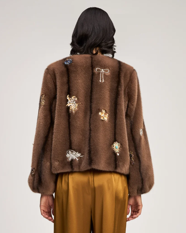 JEWEL CLUSTERS FAUX MINK BENSON COAT