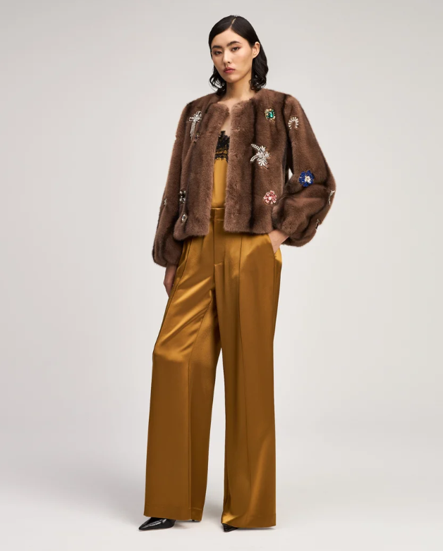 JEWEL CLUSTERS FAUX MINK BENSON COAT