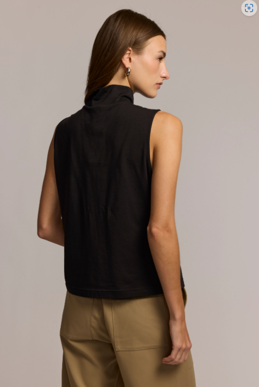 CAROLINA SLEEVELESS MOCK NECK DOUBLE PANEL KNIT TOP