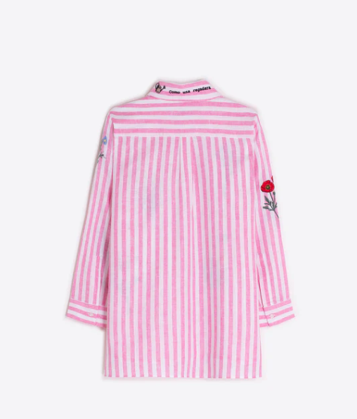 FLOWER EMBROIDERED STRIPED SHIRT