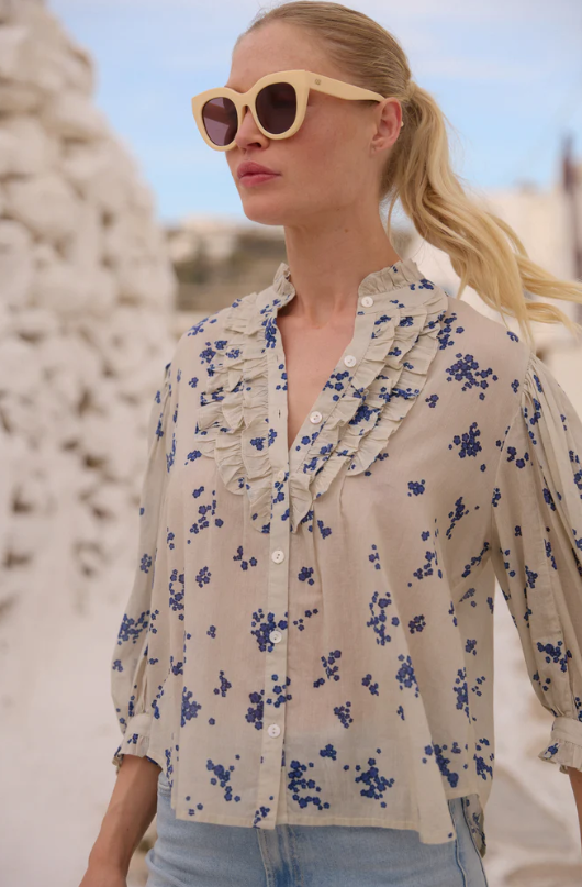 RUFFLE FRONT BUTTON BLOUSE