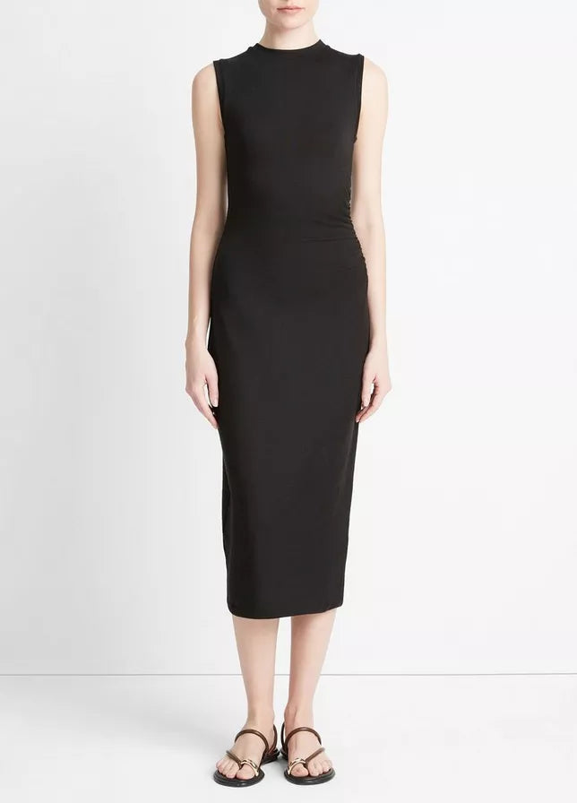 SLEEVELESS WAIST GATHER DRESS
