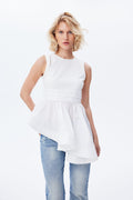 THEIA PEPLUM MIX-MEDIA TOP