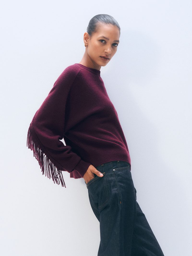CASHMERE BLEND FRINGE CREW