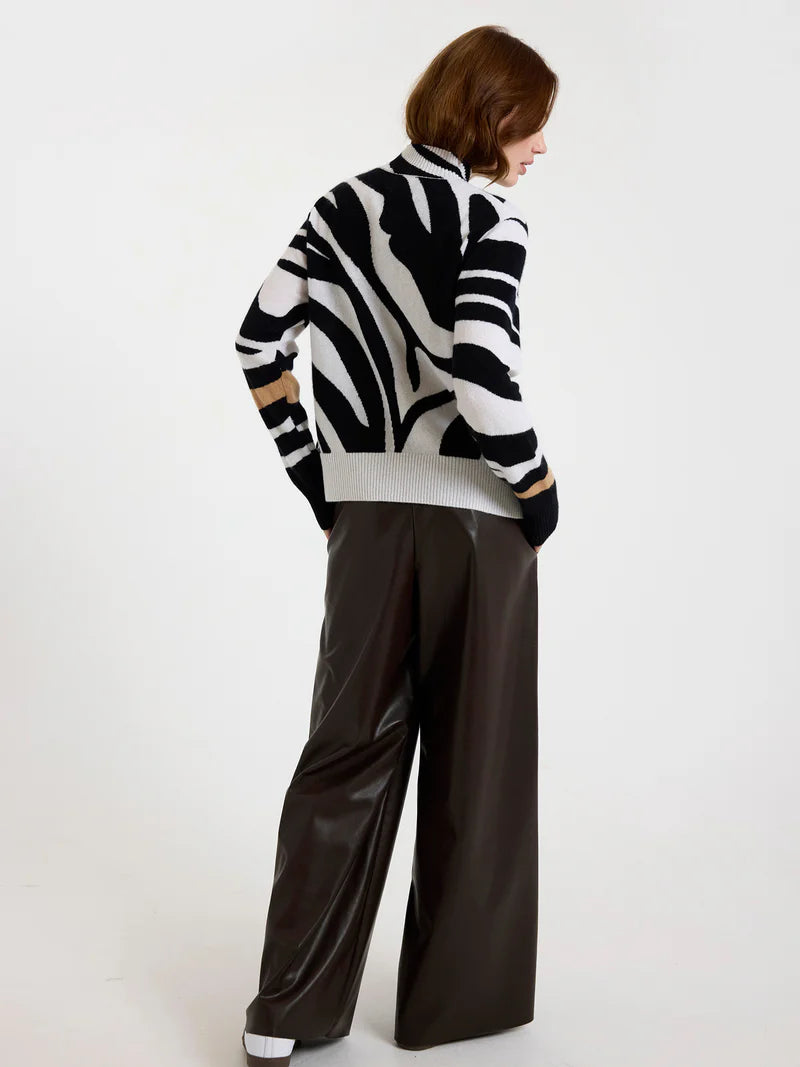 ZEBRA FRINGE MOCK NECK