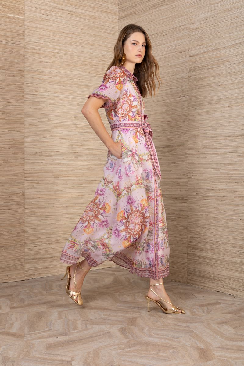 SHORT SLEEVE BUTTON LONG DRESS