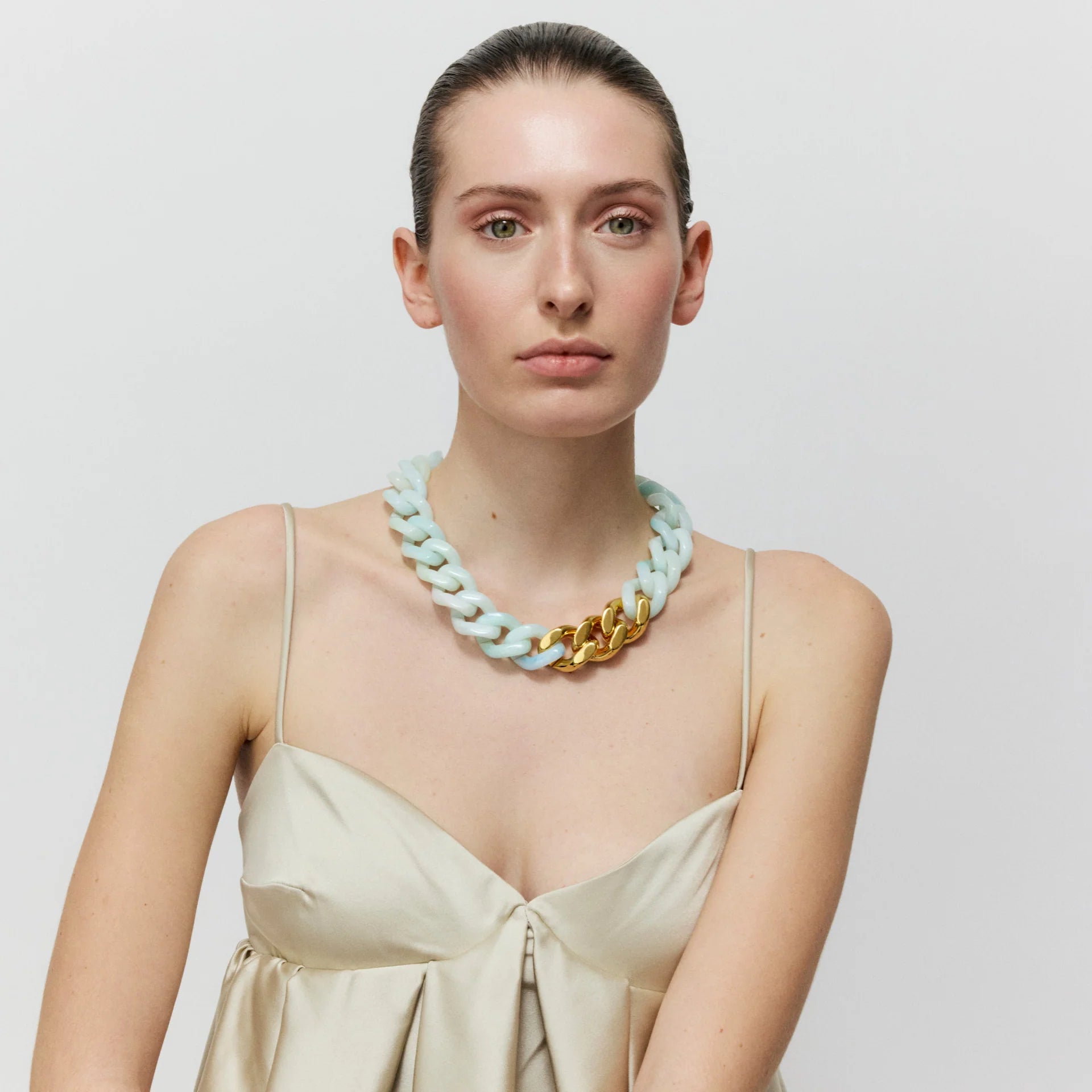 FLAT CHAIN NECKLACE GOLD CLOUD MARBLE