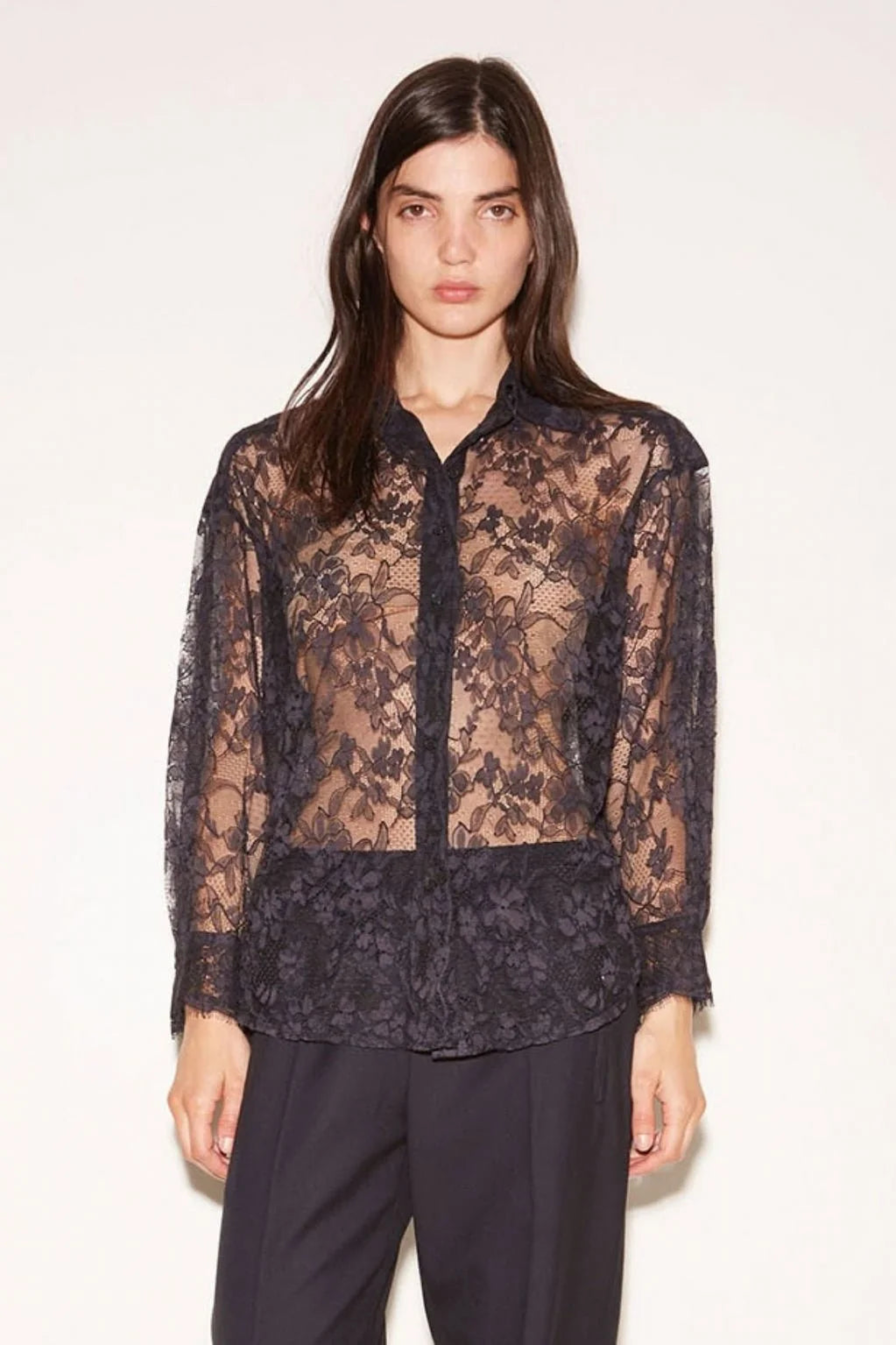 TISH NAVY LACE SHIRT