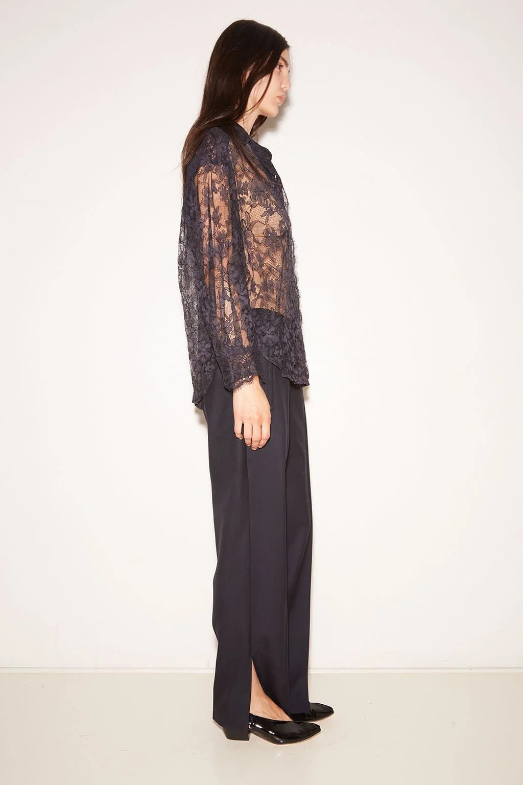 TISH NAVY LACE SHIRT