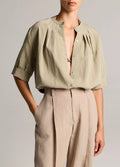 GATHERED A-LINE BUTTON-FRONT SHIRT
